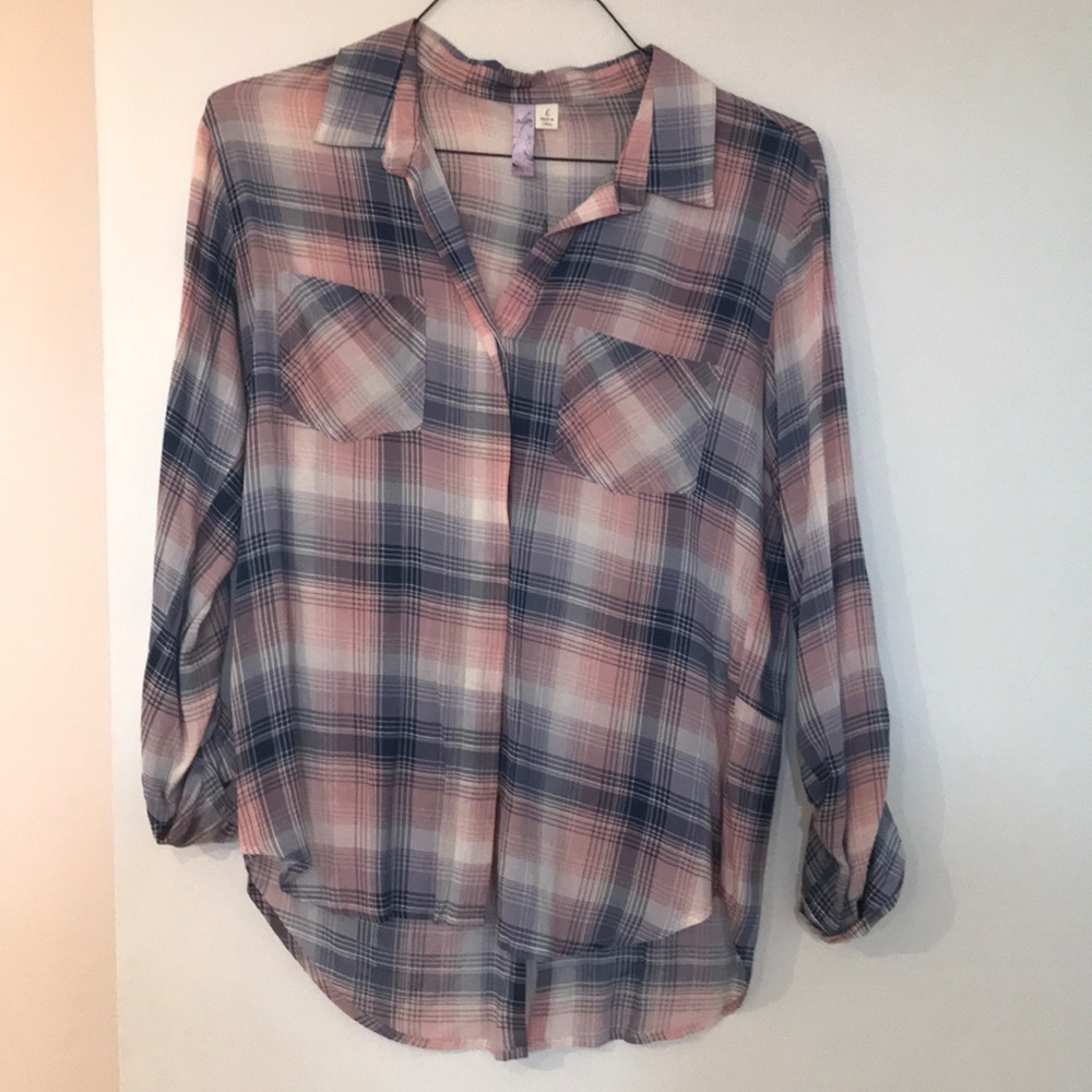 Pink and blue plaid top